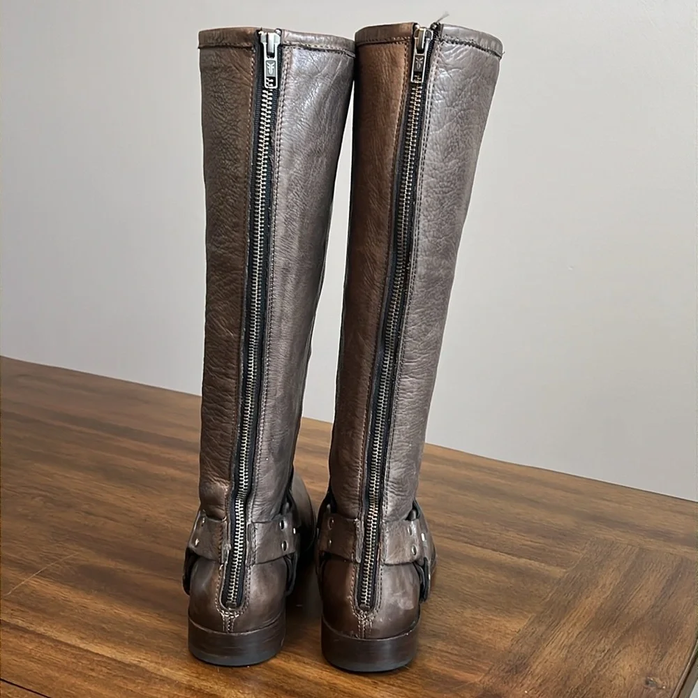 Frye Phillip Harness Tall Leather Riding Boots Gray 3476849 Womens Size 8.5 B - Picture 7 of 16